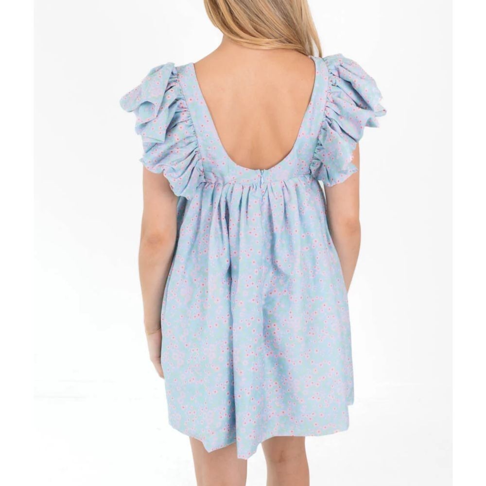 STORIA Closer Than Ever Babydoll Mini Dress Blue Floral Size Small NEW - Picture 3 of 8